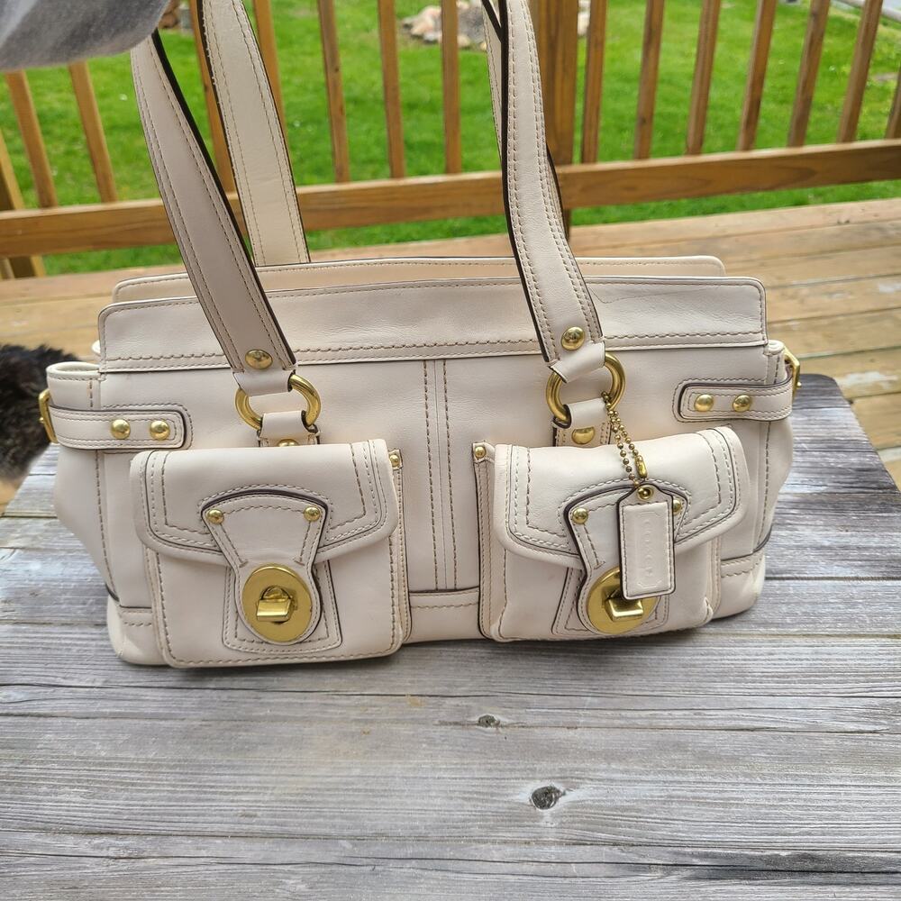 COACH Legacy 65th Anniversary Turnlock Tote Bag White Ivory Leather F13130